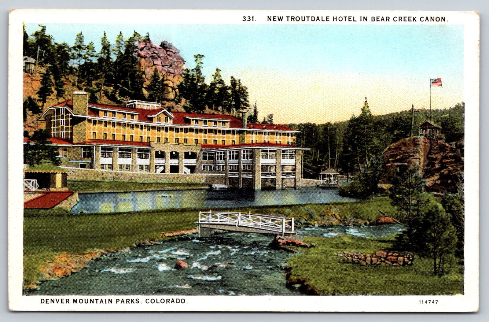 Postcard New Troutdale Hotel in Bear Creek Canon Denver Mountain Parks Colorado