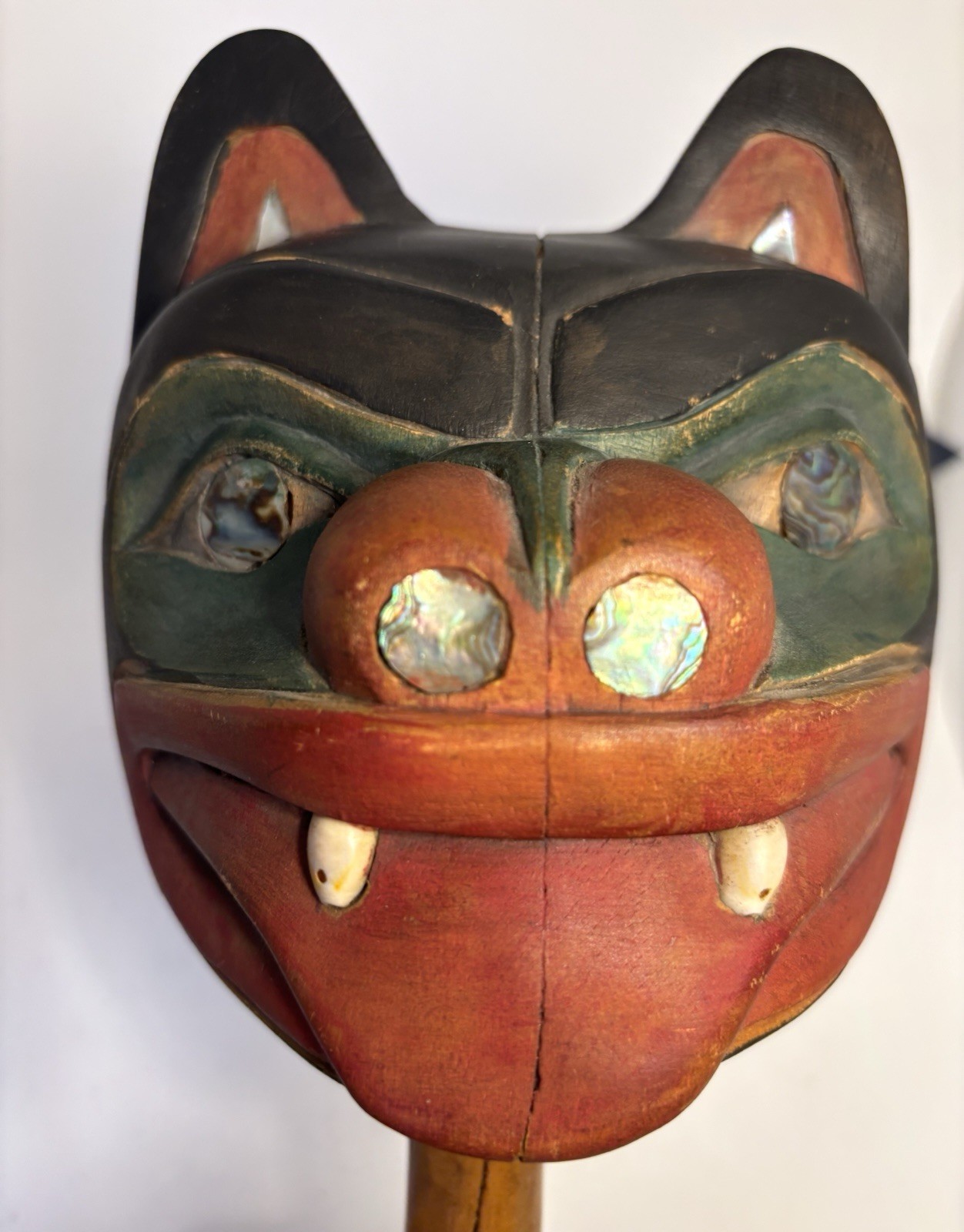 Signed Rich LaValle Signed Tlingit Northwest Coast Carved Wood Bear Face Rattle