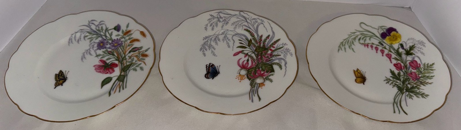 Vintage Haviland & Co  M.B. China Plates Floral Butterfly Design Fine Porcelain