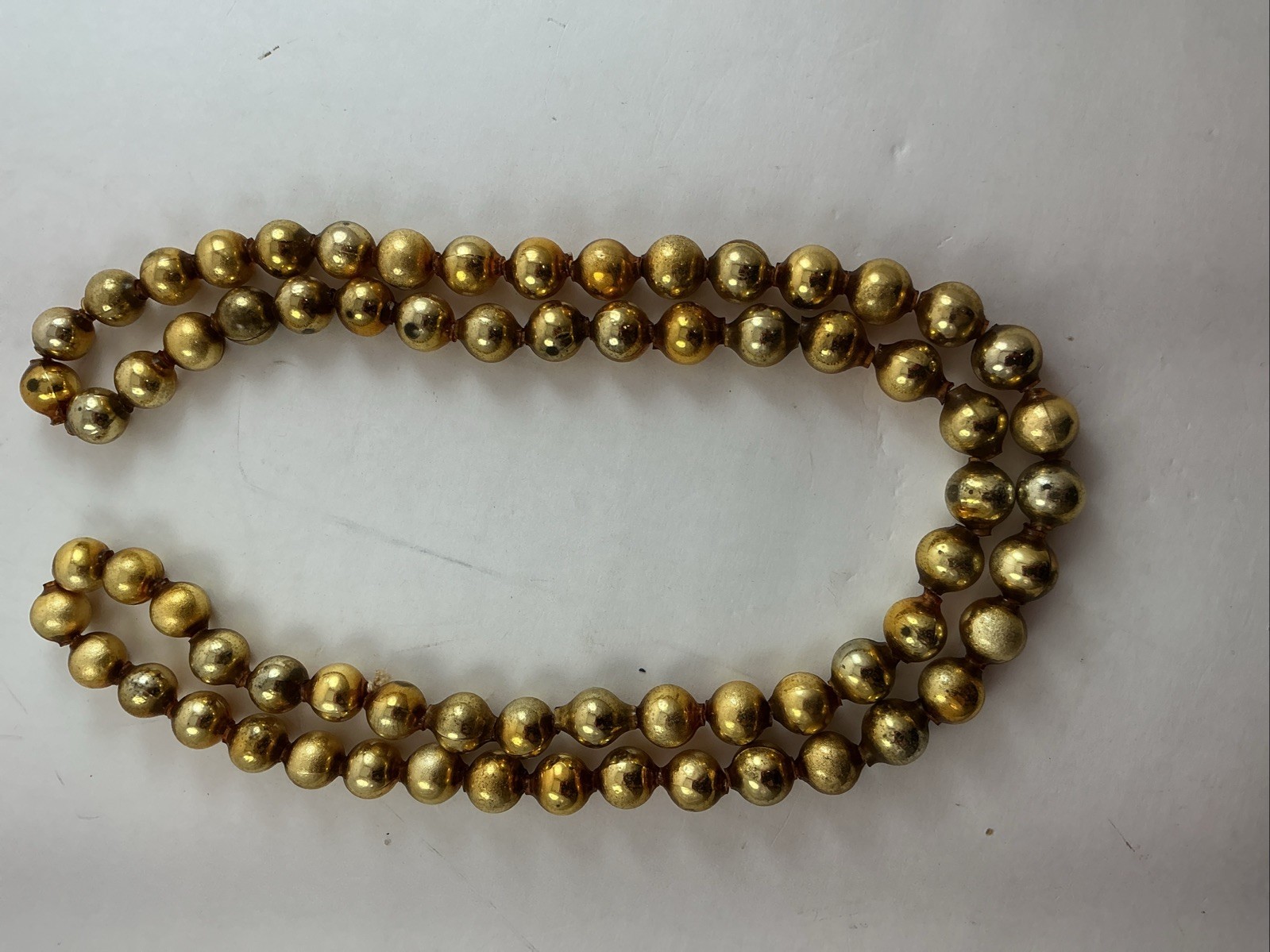 Vintage Christmas Gold Mercury Glass Garland -5/8 Inch Beads-Festoon Style-1950s