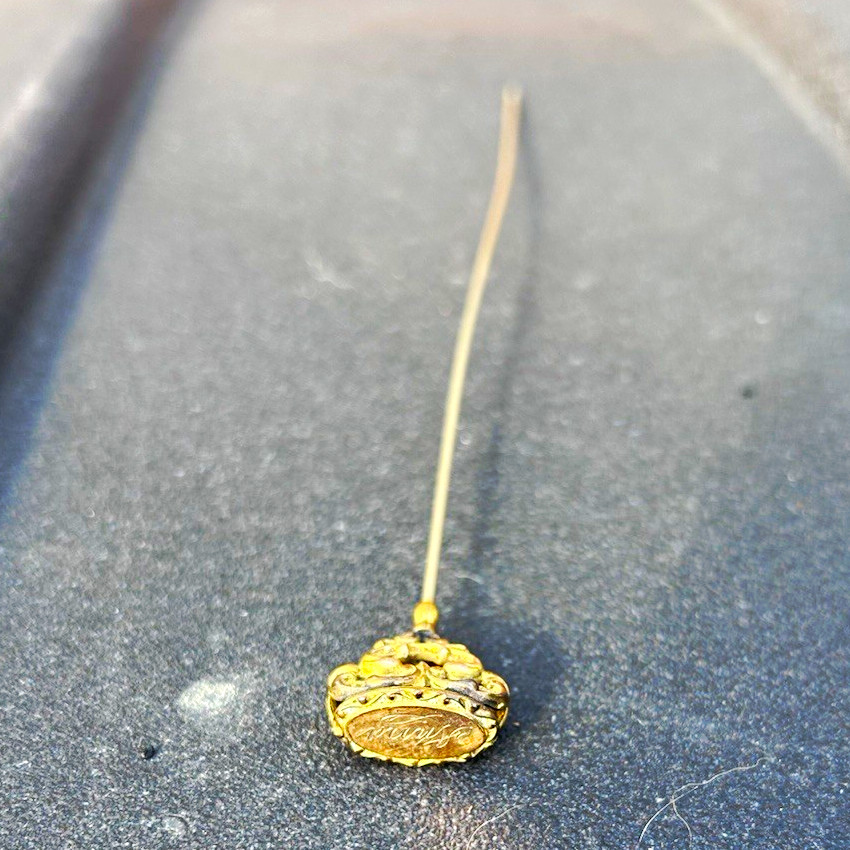 Antique Victorian Gold Filled ANNA Ornate Scrollwork Hatpin Stickpin Fob