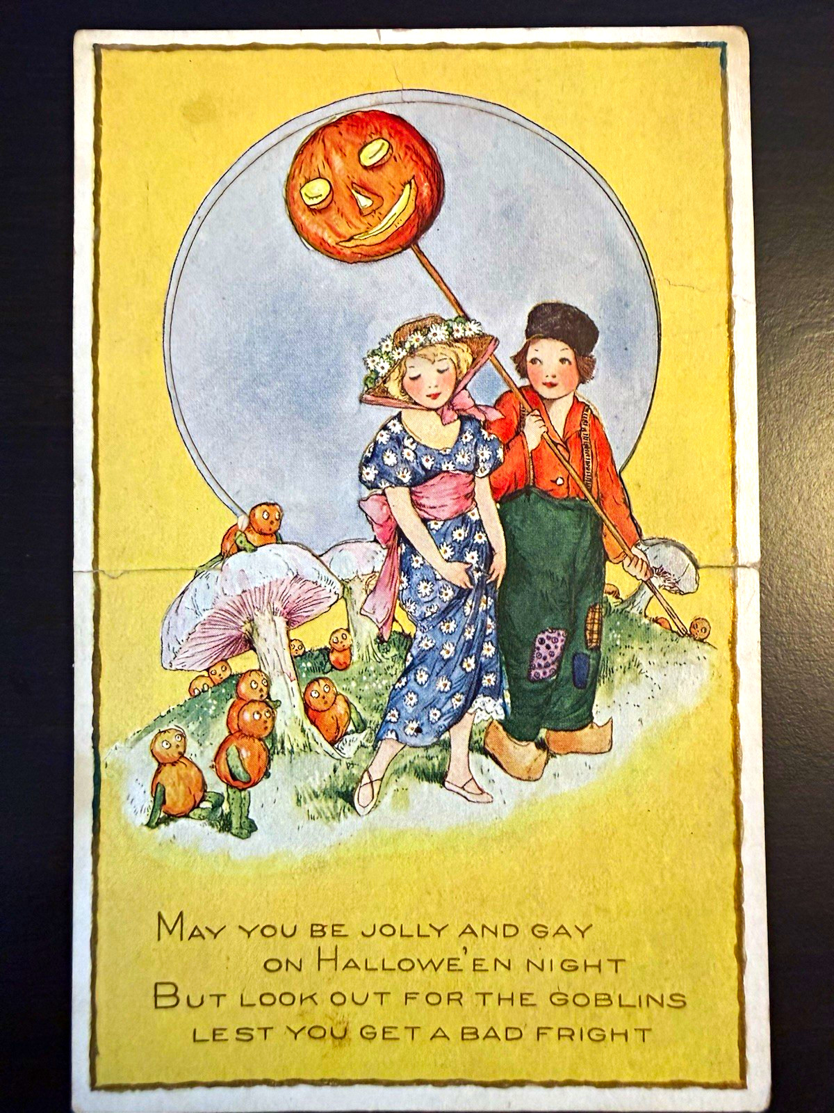 Whitney Made Vtg. Halloween Postcard-(May You Be Jolly And Gay) Jack-o'-Lantern