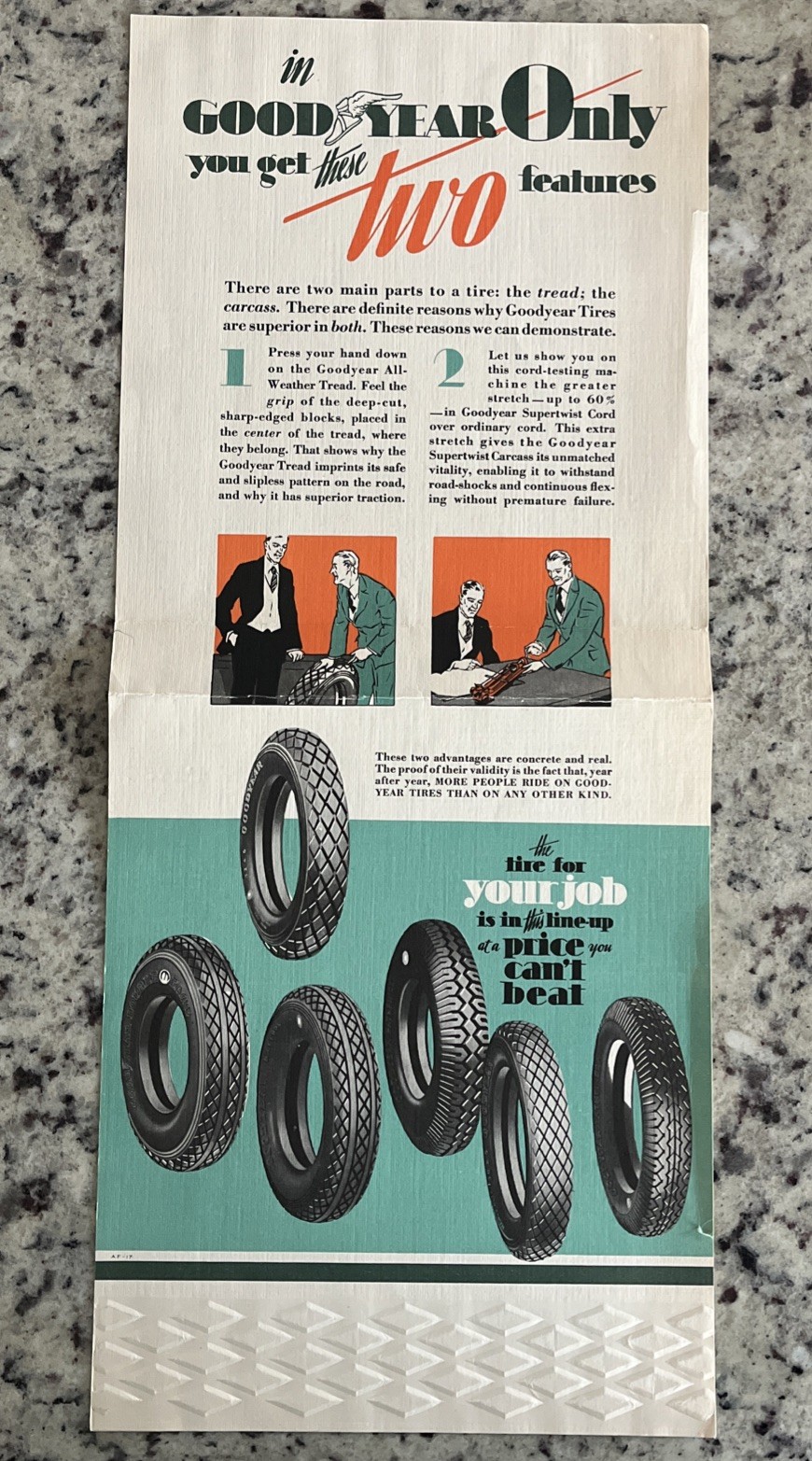 Original Vintage 1923 Goodyear Tire Store Linen Sign Super Twist Cord 8.5” X 20”