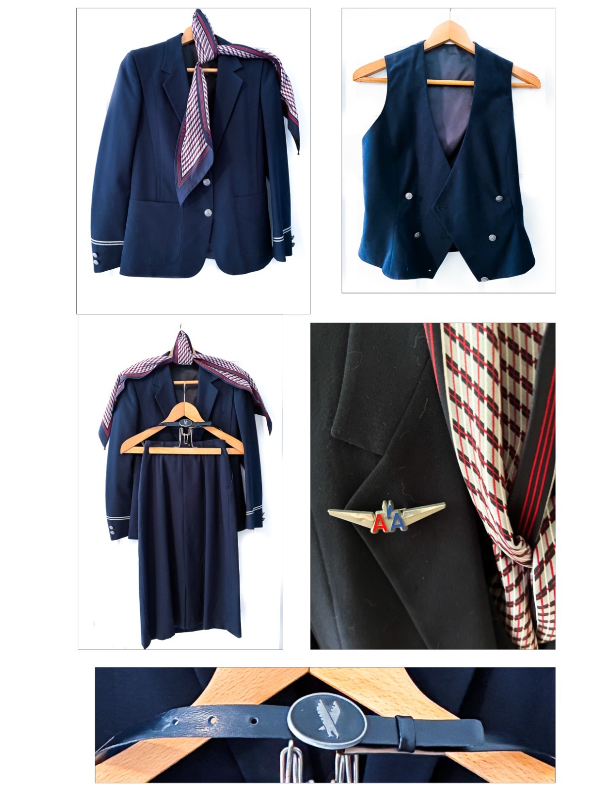 Vintage 1985 Flight Attendant Uniform, Rare Complete Suit Set,Scarf,Belt Size 4