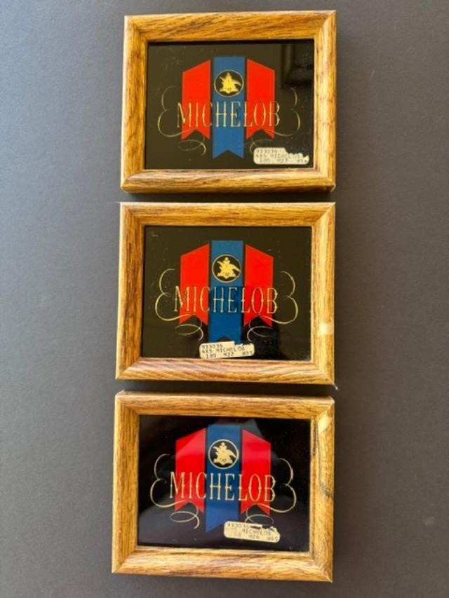 Vintage Michelob Beer Logo Framed Wall Sign Plaque Wood Frame Black Background