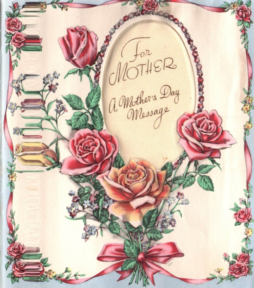 Vintage MOTHER\'S DAY CARD from 1942 Silk Screen Fabric center Floral Design T323