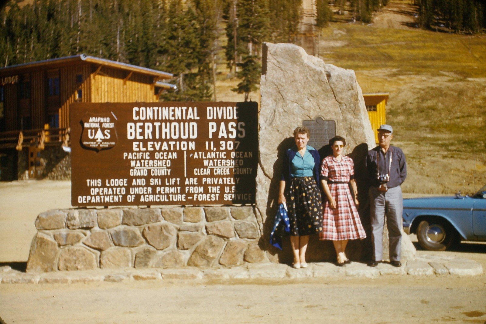 c1950's Kodachrome Red Border 35mm Slide Berthoud Pass Continental Divide Sign