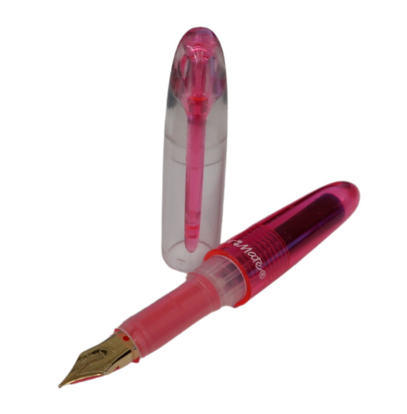 Papermate Fountain Pen Med Pt Translucent  Pink   2 Hearts On Nib