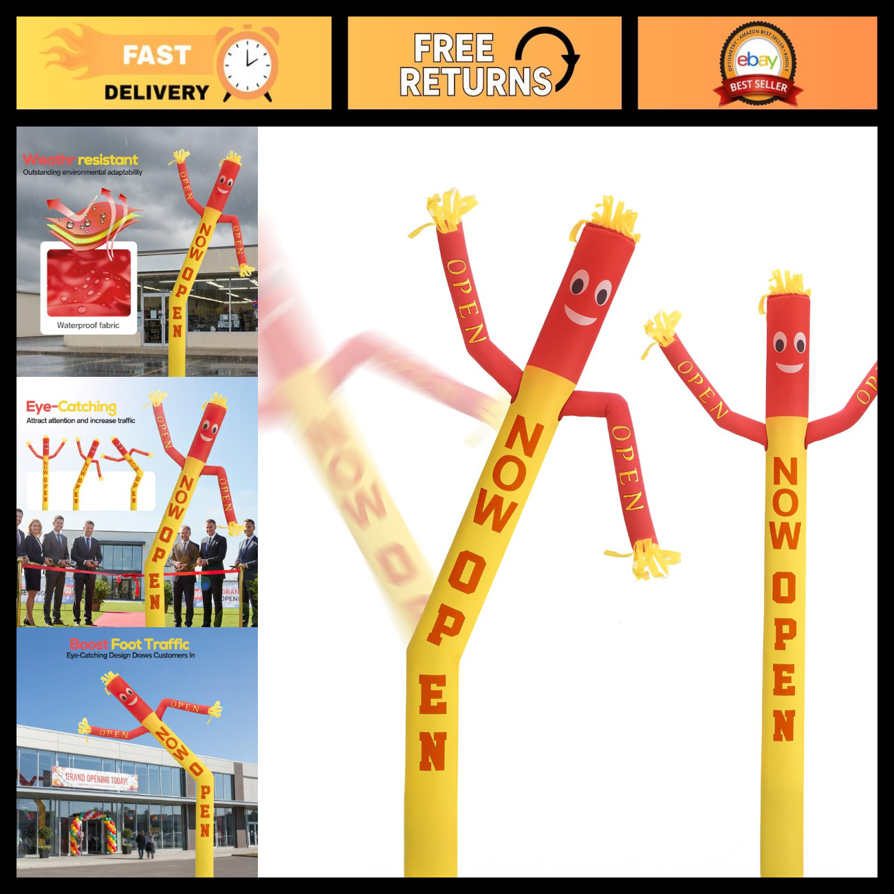 20ft Inflatable Waving Tube Man - Now Open Air Dancer Replacement, Party Decor