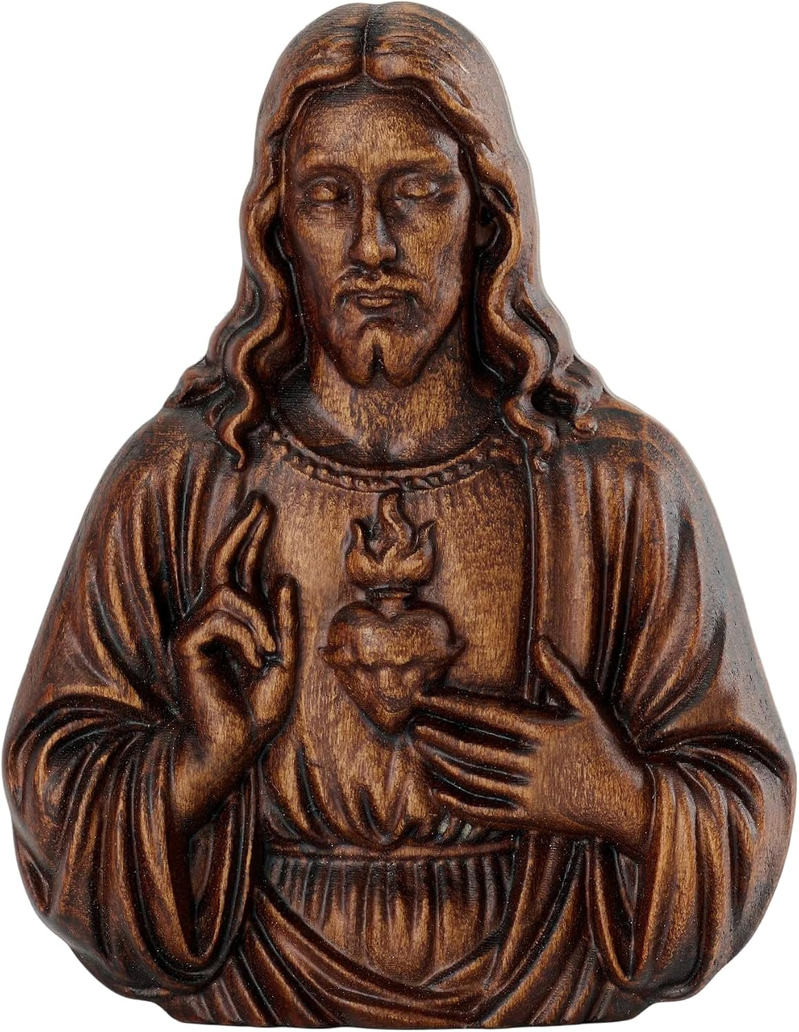 Handmade Wooden Sacred Heart of Jesus Statue Wall Decor-6 Inch