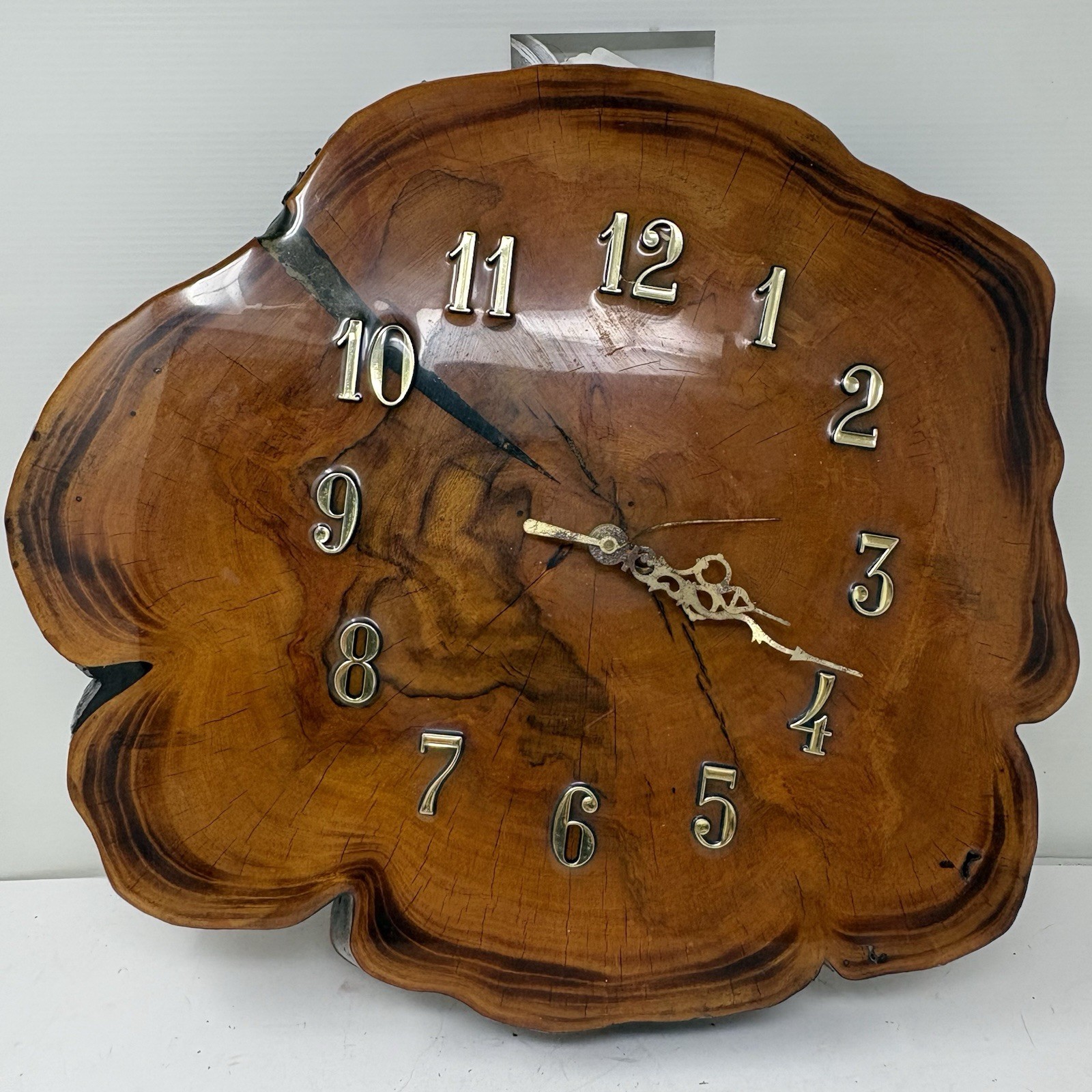 Vintage 1970s Cypress Wood Slab Wall Clock Live Edge Repair Restoration Crafts