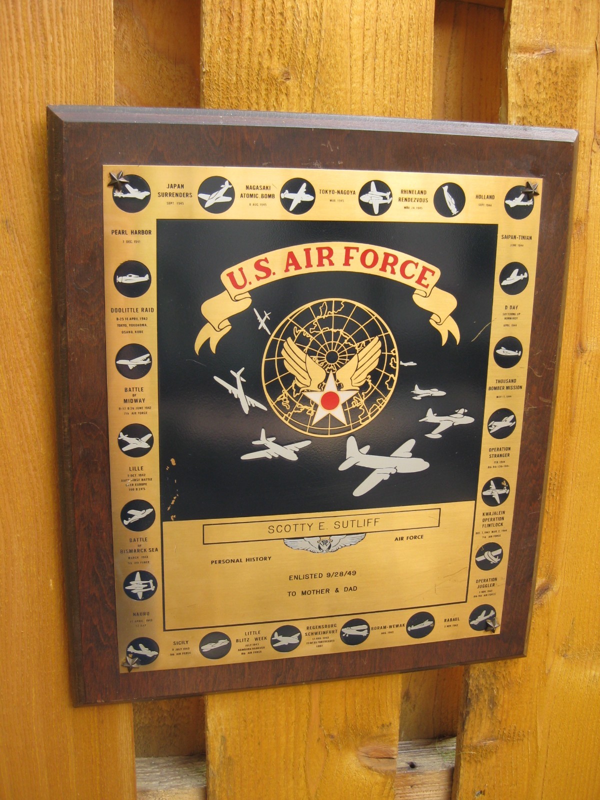 Vintage 1949 US Air Force Named Plaque