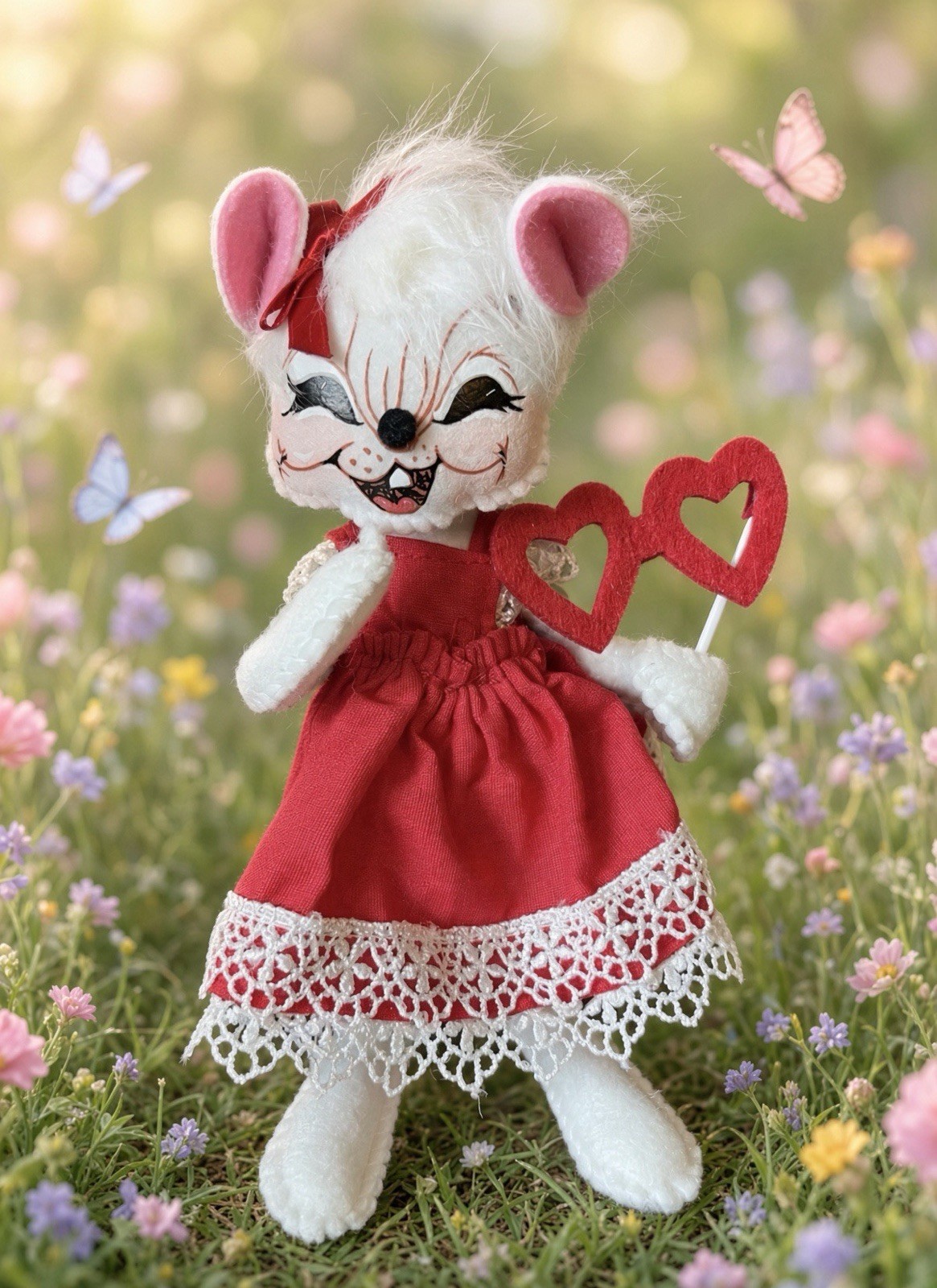 Annalee Dolls Valentine\'s Day White Mouse Red Heart Shaped Glasses 2021 Retired