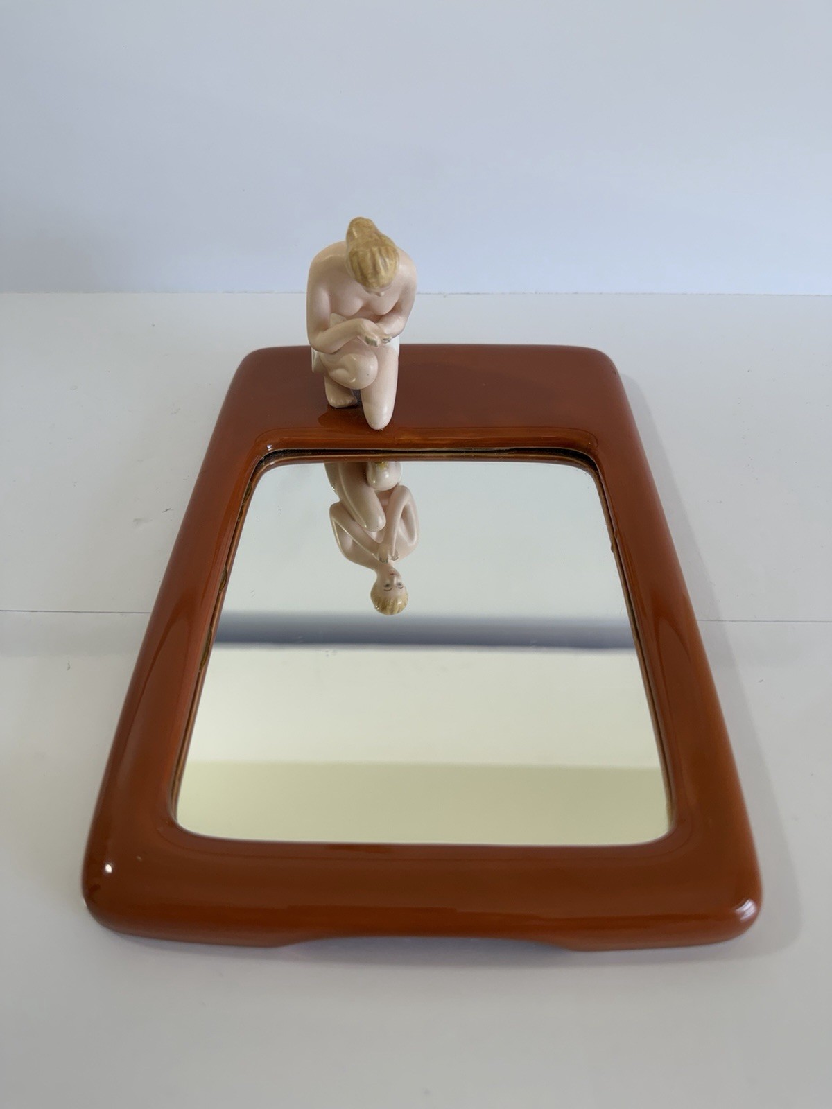 MINT Vintage  1970’s Enesco Japan Porcelain Vanity Mirror Tray Naked Woman MCM