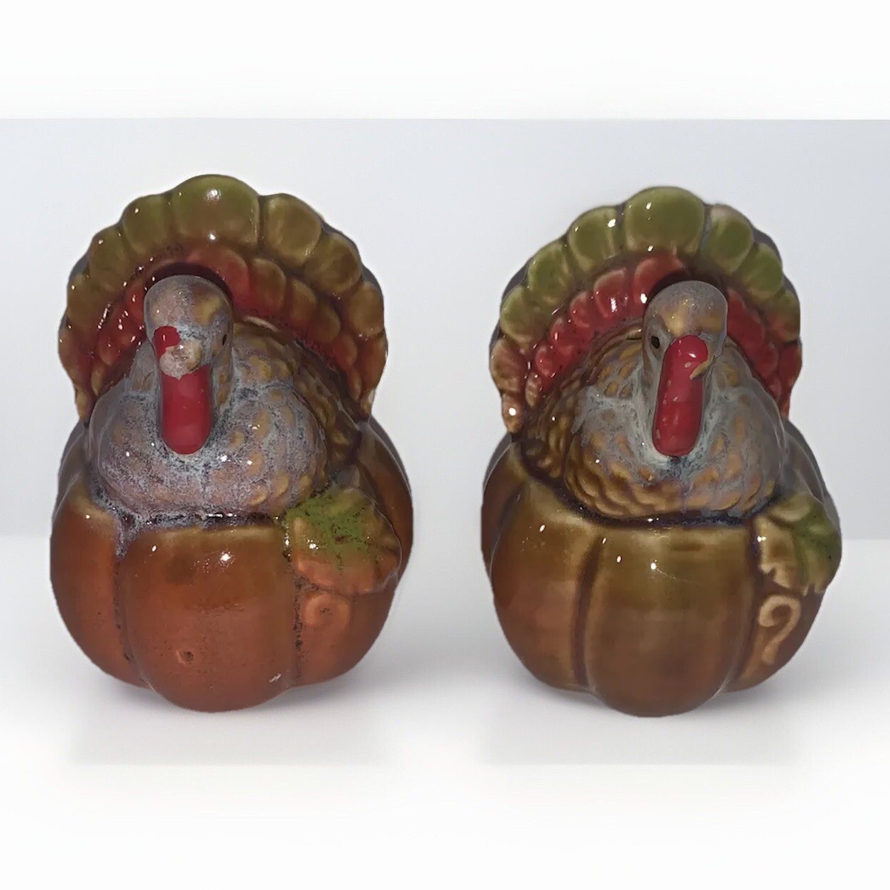 Vintage Turkey on Pumpkin Salt and Pepper Shakers Set Thanksgiving 3”