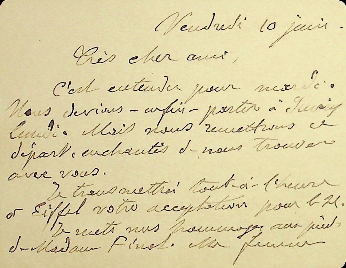 ✒ L.A.S Camille FLAMMARION astronomer to Jean FINOT - dinner with Gustave Eiffel