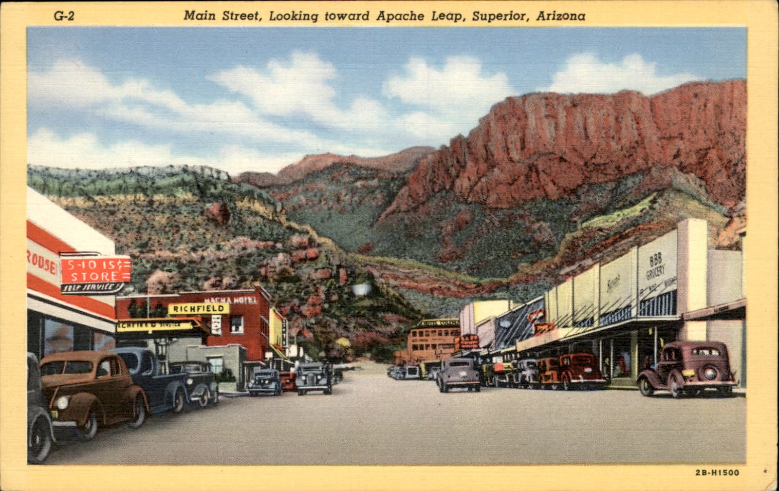 Superior AZ Main Street Apache Leap Linen Curt Teich c1940s-50s Vintage Postcard