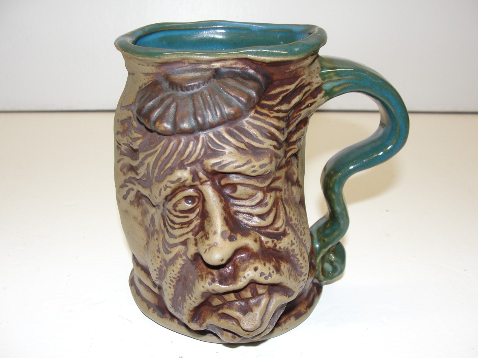 VINTAGE 1971 JIM ROMPH POTTERY THE HANGOVER CERAMIC MUG TANKARD W/ PINK ELEPHANT