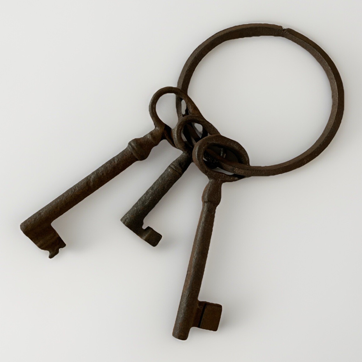 3 Antique Cast Iron Skeleton 3 Keys Sizes & Key Ring Rustic Decor