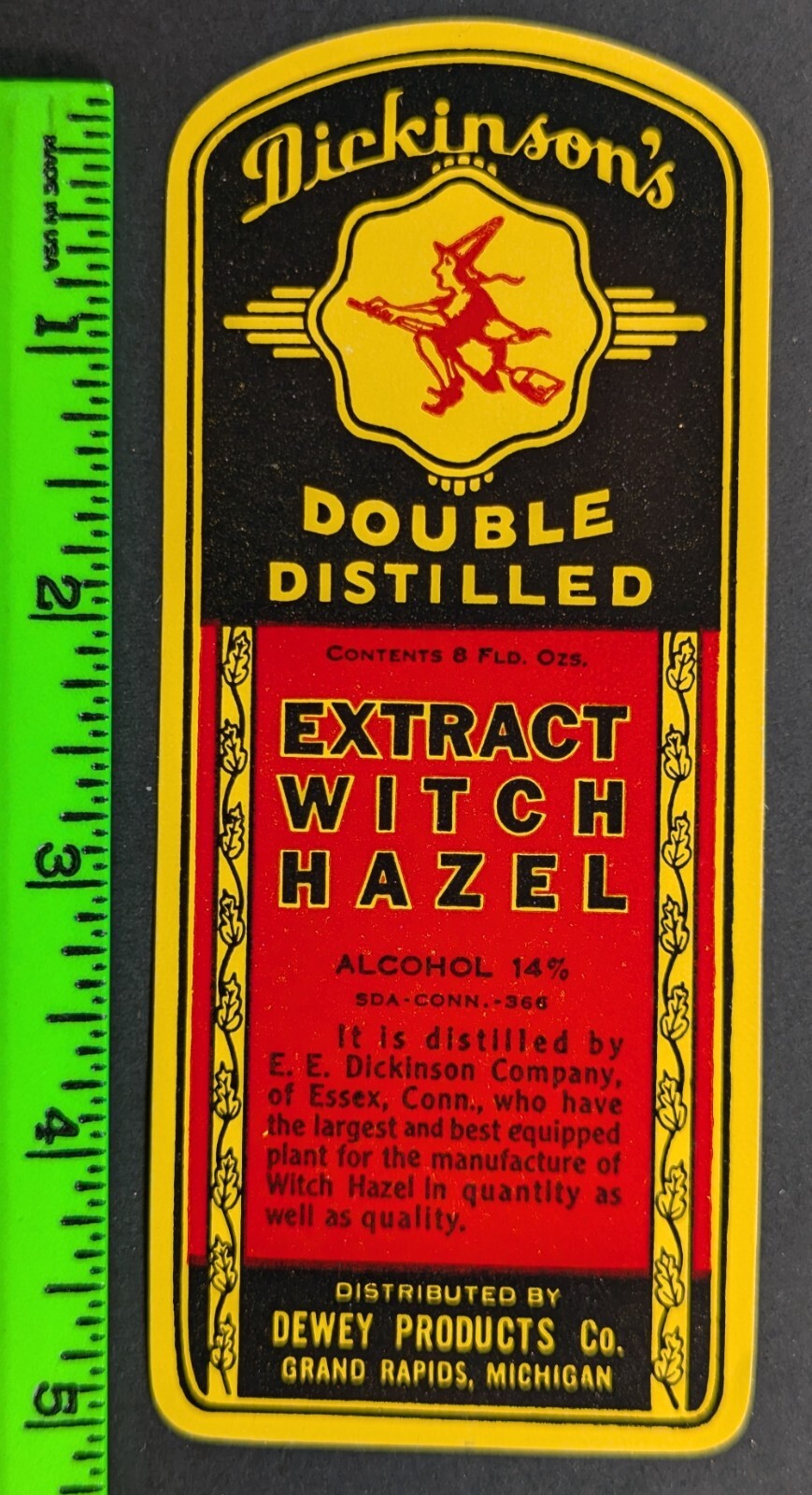 Vintage Dickinson's Extract Witch Hazel Halloween Theme Grand Rapids MI Label