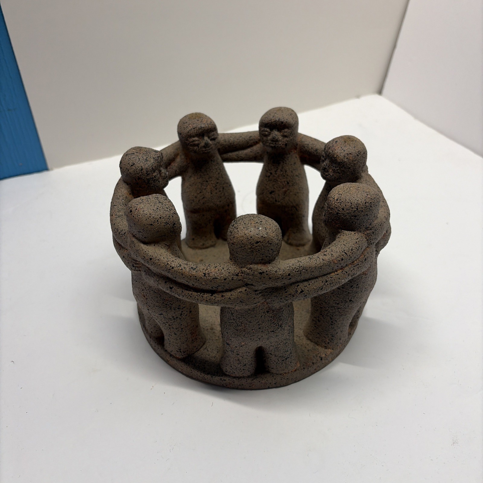 Vintage Penco Circle Of Friends 7 Jar Candle Holder Folk Art Speckled Pottery