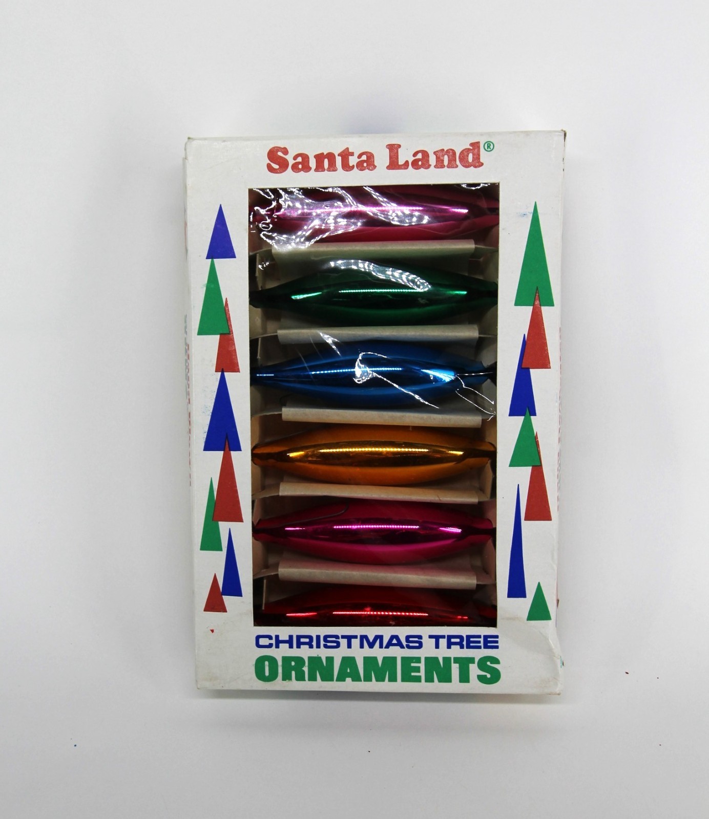 Vintage Santa Land Hand Blown Christmas Tree Tear Drop Ornaments Six