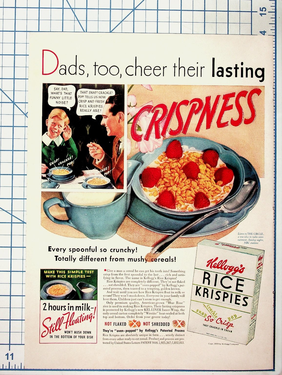 1939 Kellogg's Rice Krispies Cereal Ad Vintage Print Crisp Snap Crackle Pop
