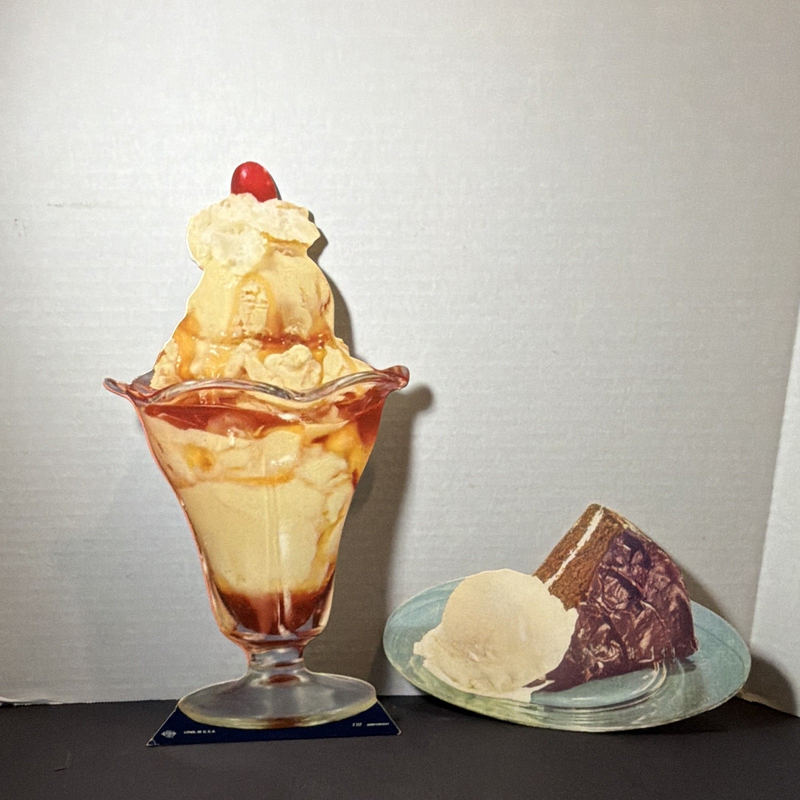 Vintage Litho Die Cut Cardboard Ice Cream Sundae And Cake Coca Cola