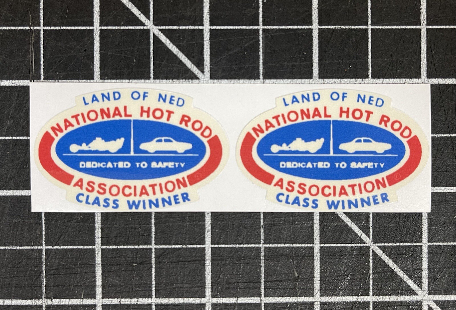 Two Small New NHRA - Land Of NED - Vintage 1960’s Racing Decal Sticker