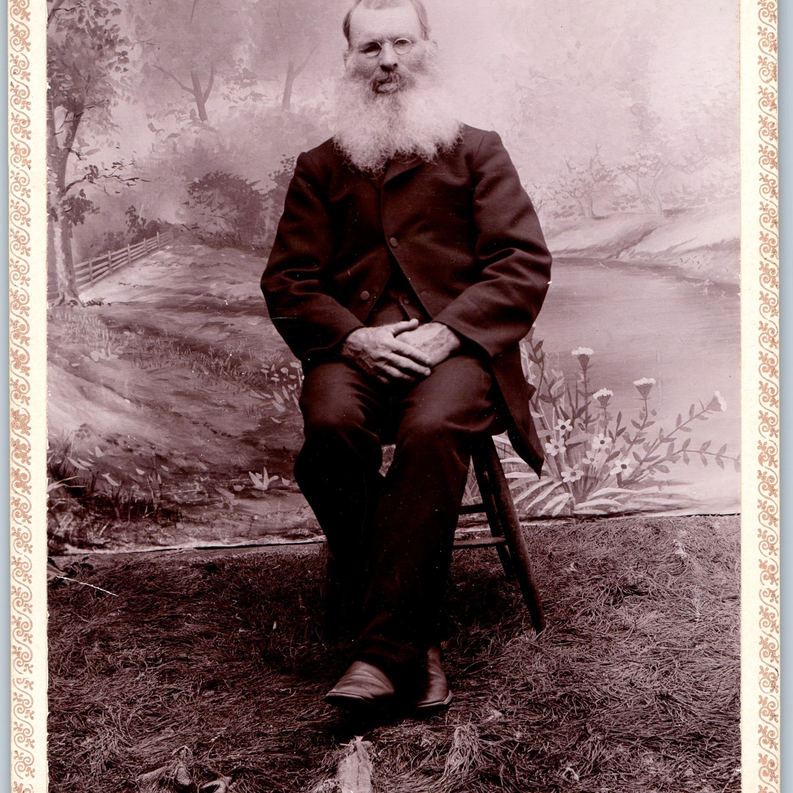 c1880s White Beard Old Balding Man Elder Specs Cabinet Card Pierce Little Gem B5
