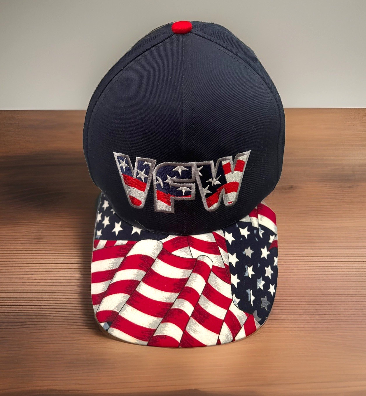 Vtg VFW Veterans of Foreign Wars Snapback Hat Stars & Stripes Made USA Grommets