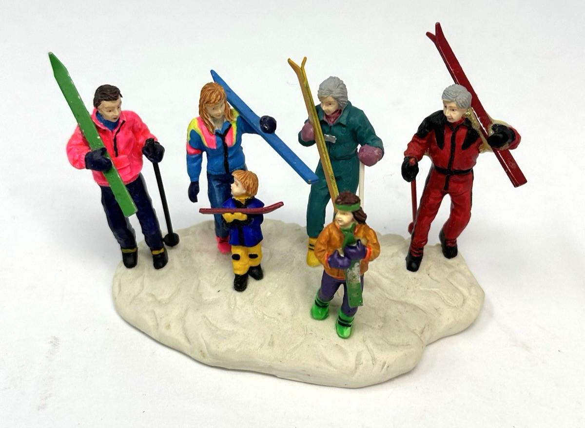 Vintage 1997 Lemax Vail Village Skiing Party Figurine #73200 Poly-Resin Boxed