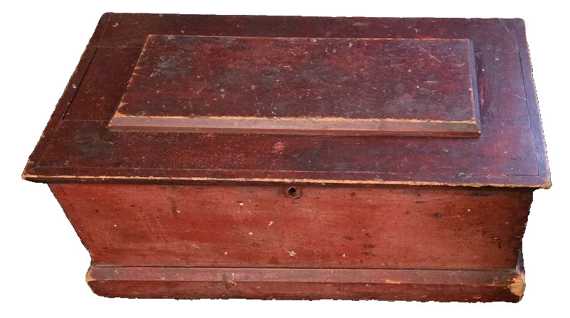 Gr. Gr. Grandfather\'s Carpenter\'s Chest In Original Red Paint, 2 Sliding Trays