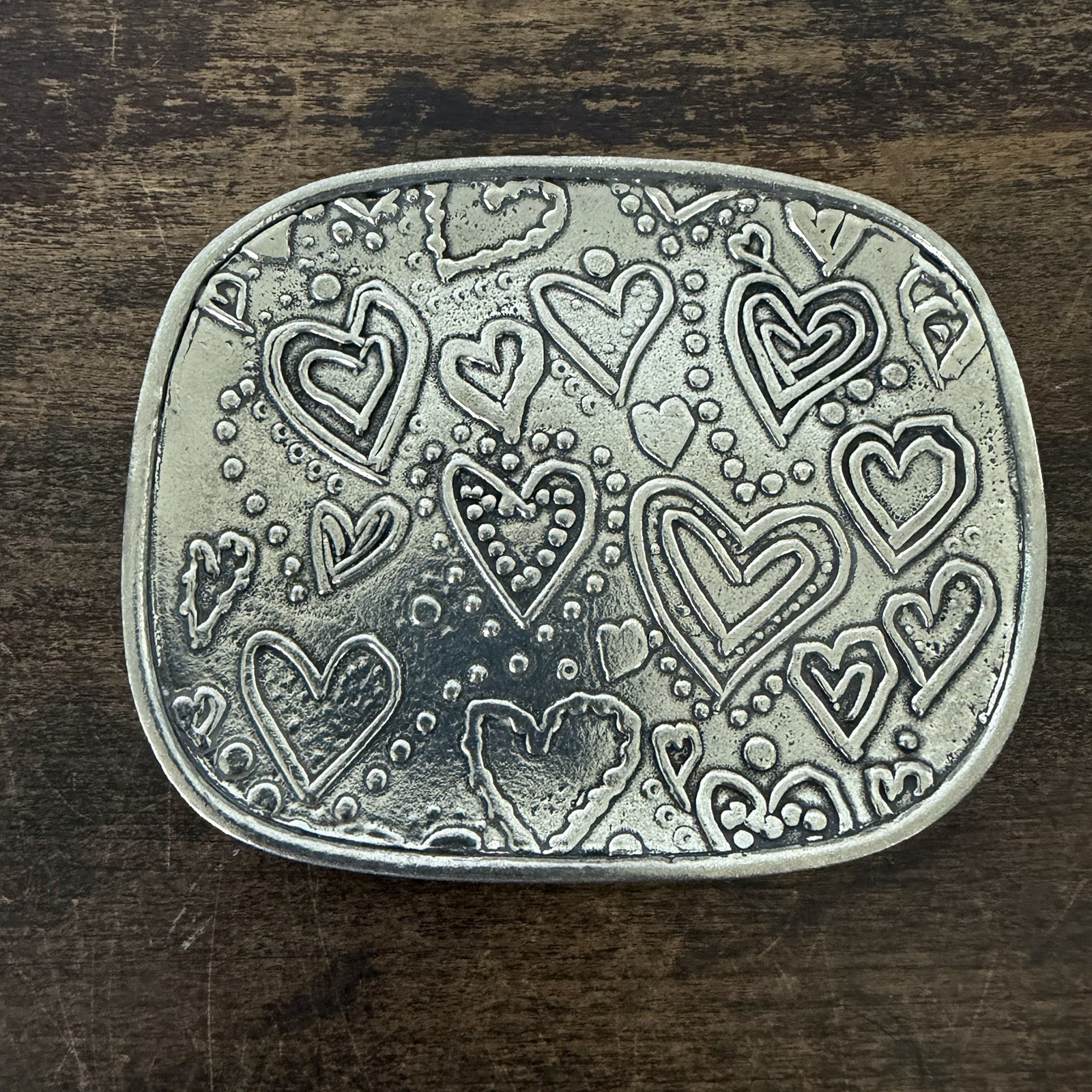 Vintage Pewter Hand-Shaped Dish, Engraved Metal Trinket Tray