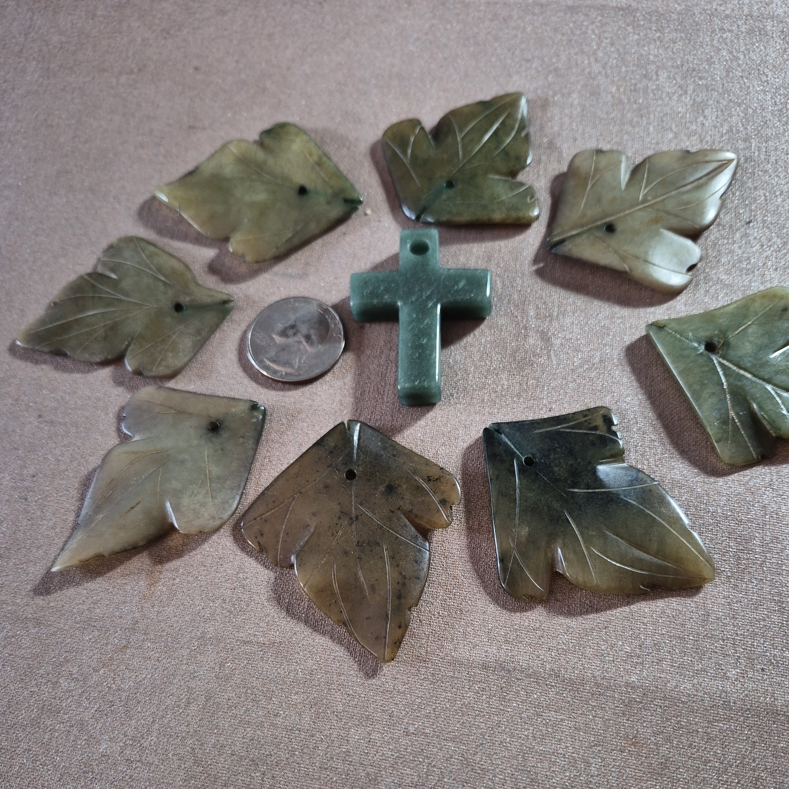 Vintage Carved Jade Tree Leaves Loose Pieces Lot For Crafts ~Assorted Craft