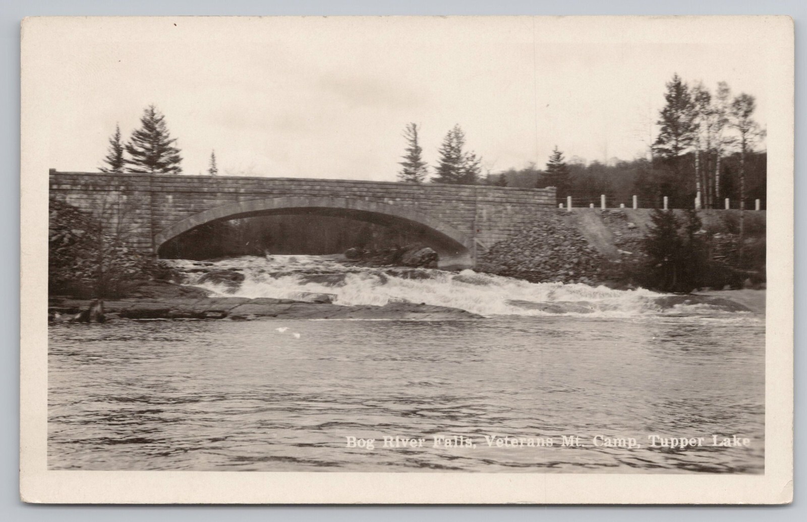 RPPC Bog River Falls Veterans Mountain Camp, Tupper Lake NY c1930s Postcard