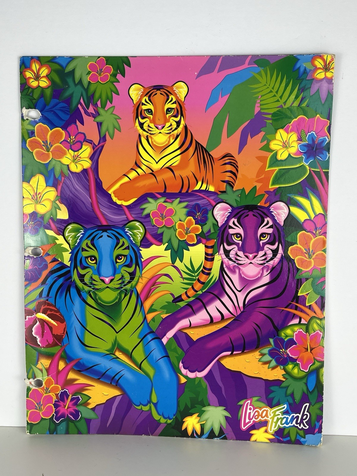 VTG Aloha Lisa Frank 3 Tigers Pocket Folder Rare Neon Colorful Jungle Floral 90s