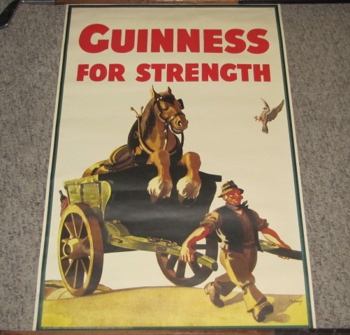 Vintage 1990's GUINNESS BEER FOR STRENGTH No. 9 John Gilroy LITHO AD POSTER 1949