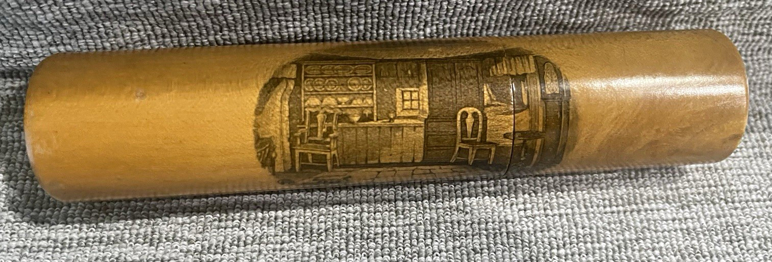 Antique Mauchline Ware Needle Case - Robert Burns Interior & Poem MINT