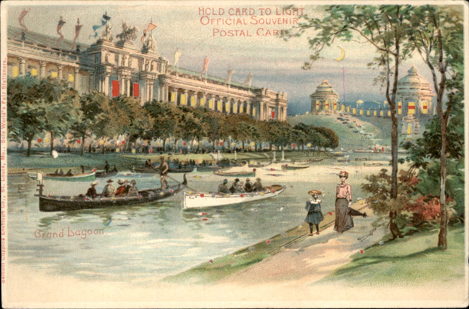 HTL Hold to Light MO World's Fair Lagoon c1904 Vintage Postcard bhn
