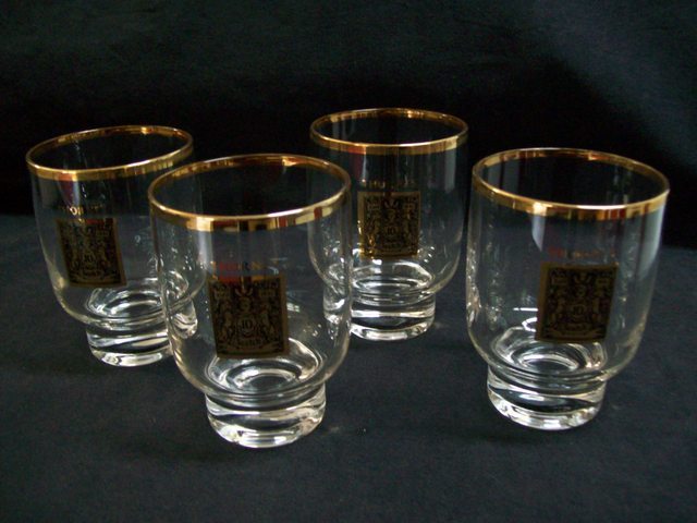 Set of 4 Vintage Thornes 22K Gold Logo/Rim Cocktail Glasses Federal Glass Co.