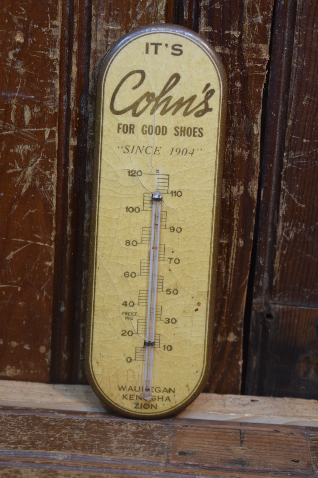 COHN\'S SHOES ART DECO THERMOMETER CELLULOID FACE WAUKEGAN ILLINOIS VINTAGE 1920s