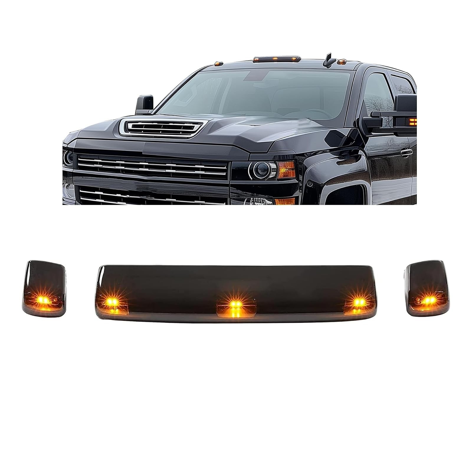 HECASA LED Cab Roof Lights Chevy Silverado 2015-2019 Smoke Lens HECASA LED Cab Roof Lights Chevy Silverado 2015-2019 Smoke Lens