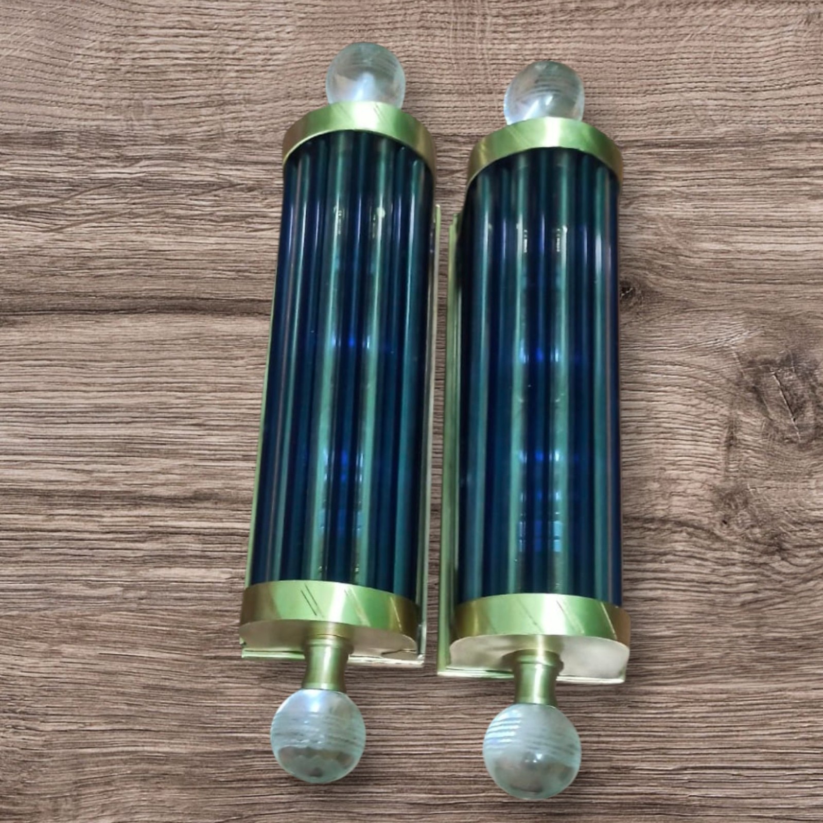 1 PC VINTAGE ART DECO BLUR CLEAR GLASS ROD BRASS WALL SCONCE LIGHT NAUTICAL #A80