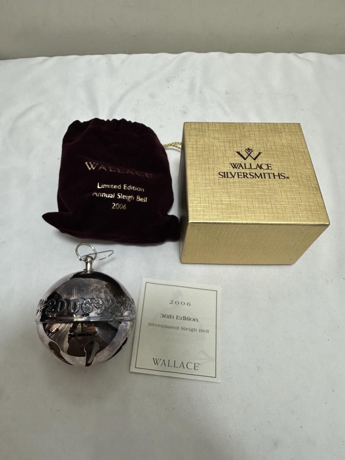 Wallace Silversmiths 2006 Silver Plate Sleigh Bell Ornament 36th Edition