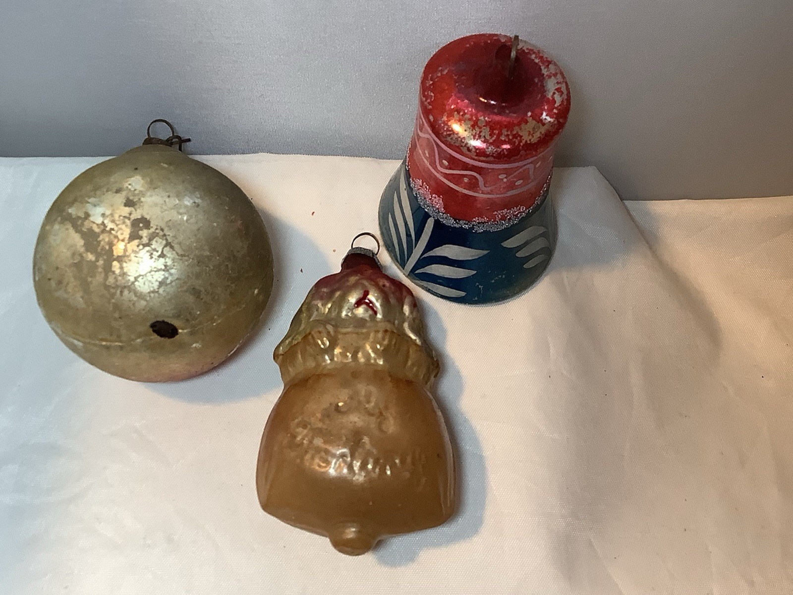 Antique Christmas Ornament Lauscha Dog in Sack, Pear, HP Bell Older Germany