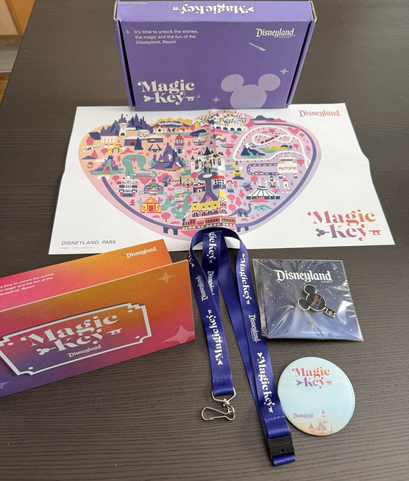 Disneyland Resort Magic Key Souvenir Set w/ Map Lanyard Button Sticker Box 2021