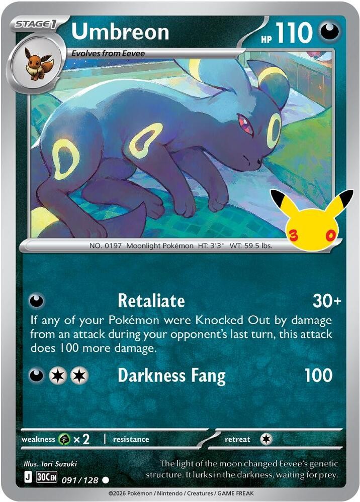Umbreon 091/128 Common ME: 30th Celebration NM