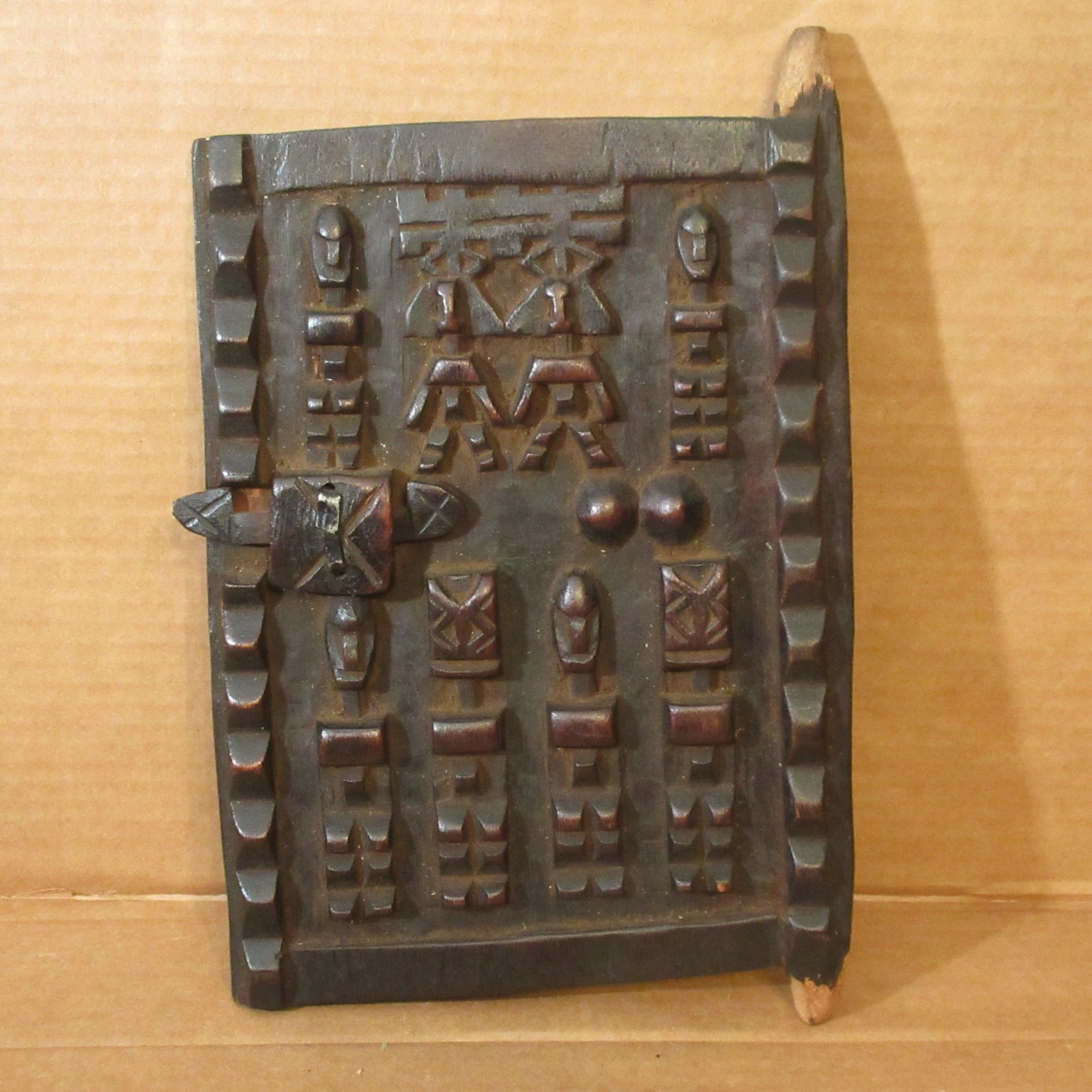 Antique Vtg African Hand Carved Dogon Granary Door Wood w/Latch Mali Art 9\