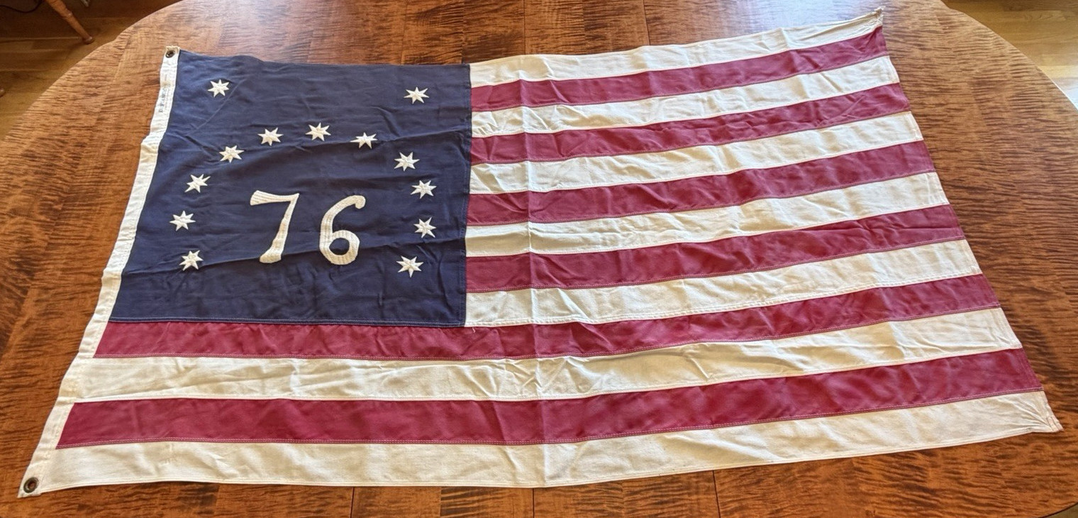 Vintage Annin Defiance 1976 Bicentennial 76 American Flag USA Embroidered Cotton